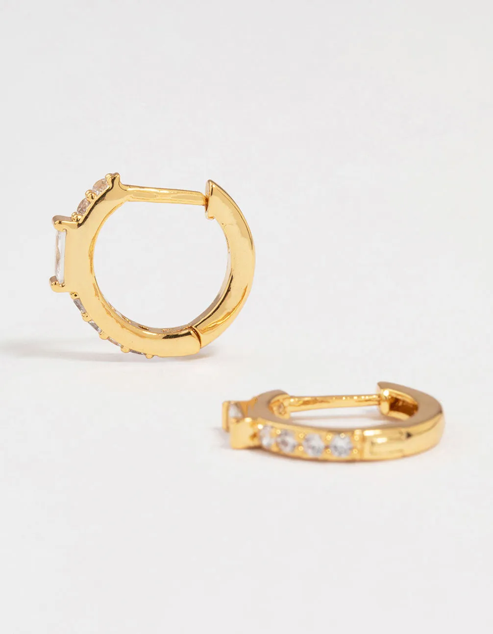 Gold Plated Diamante Mini Baguette Pave Huggie Earrings sold by lovisa