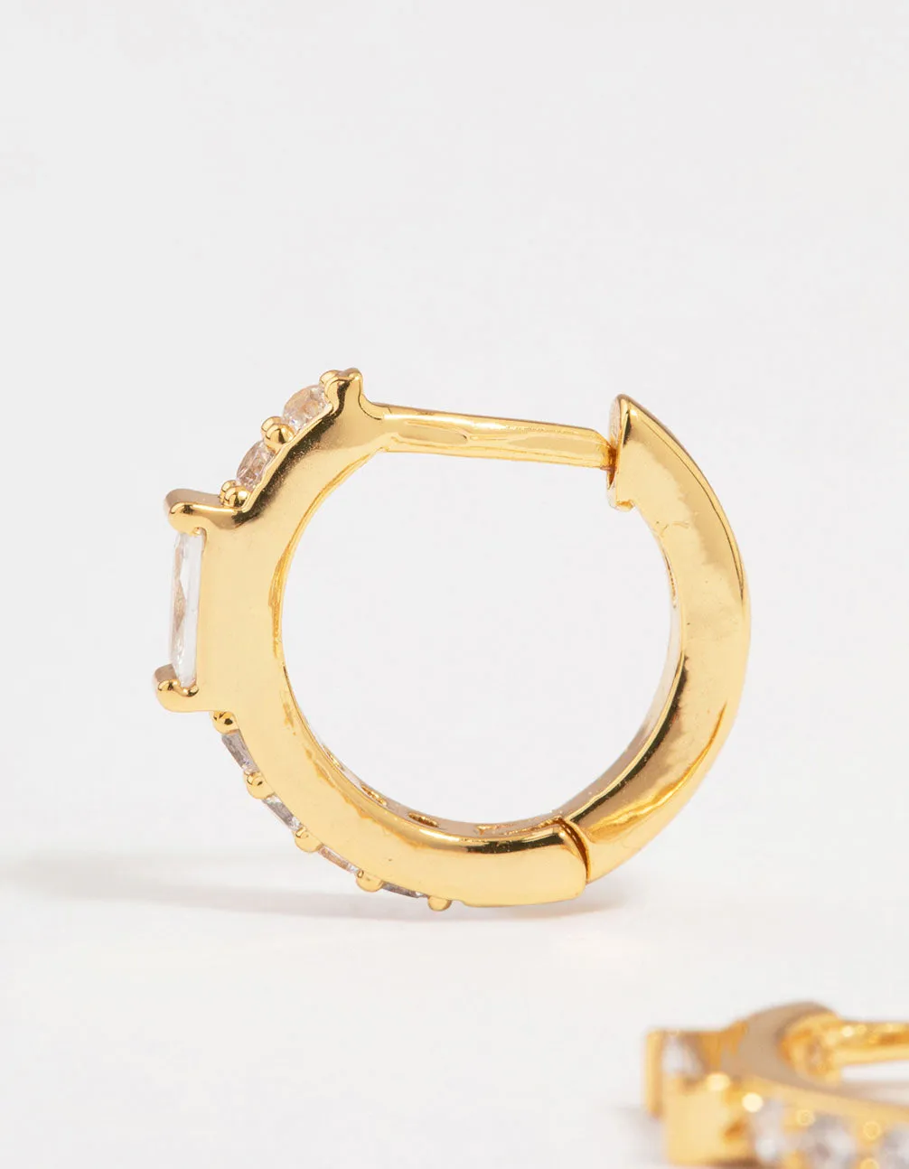 Gold Plated Diamante Mini Baguette Pave Huggie Earrings sold by lovisa product image thumbnail 2