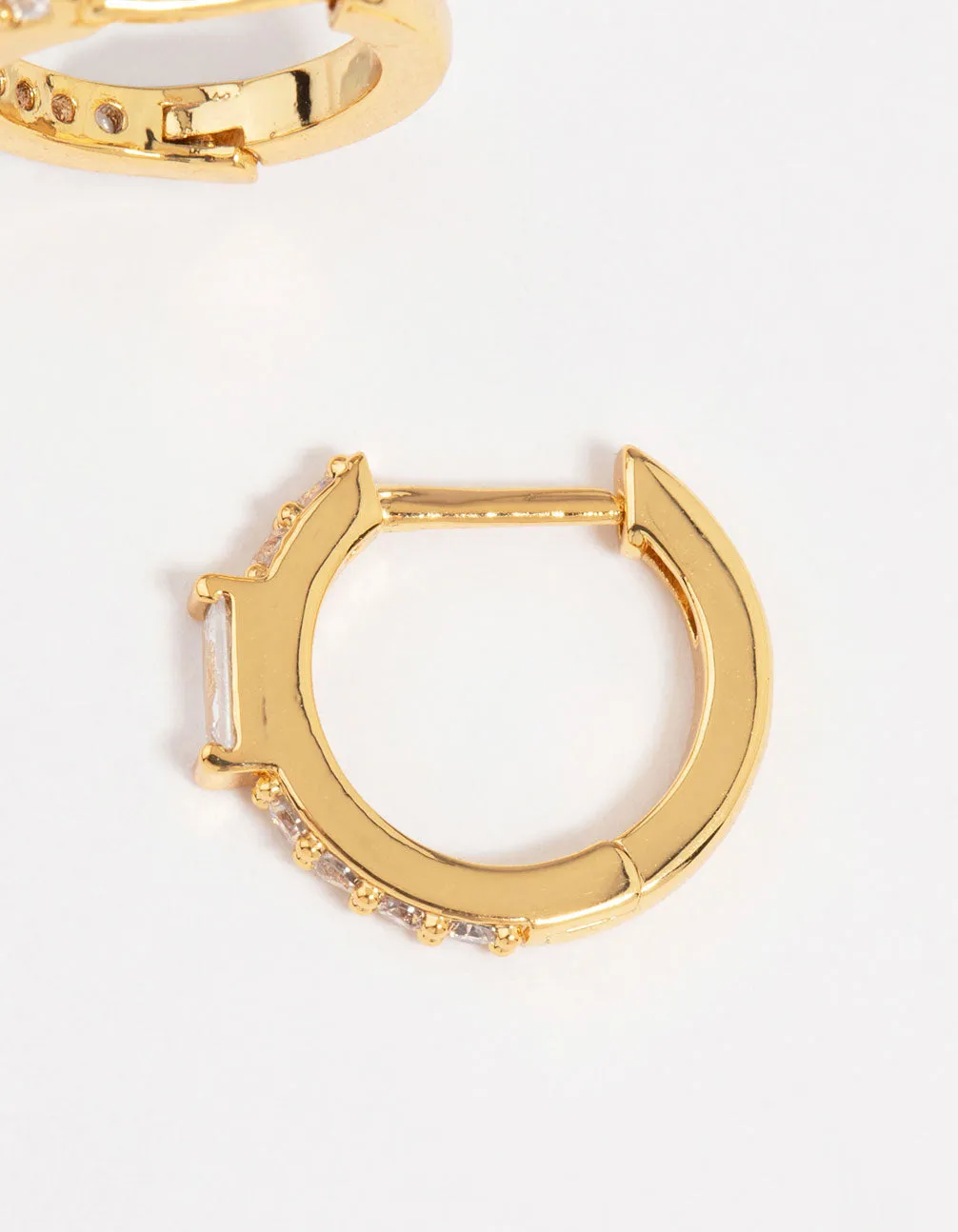 Gold Plated Diamante Mini Baguette Pave Huggie Earrings sold by lovisa product image thumbnail 3
