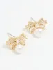 Gold Plated Pearl & Cubic Zirconia Bow Baguette Drop Earrings sold by lovisa