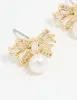 Gold Plated Pearl & Cubic Zirconia Bow Baguette Drop Earrings sold by lovisa
