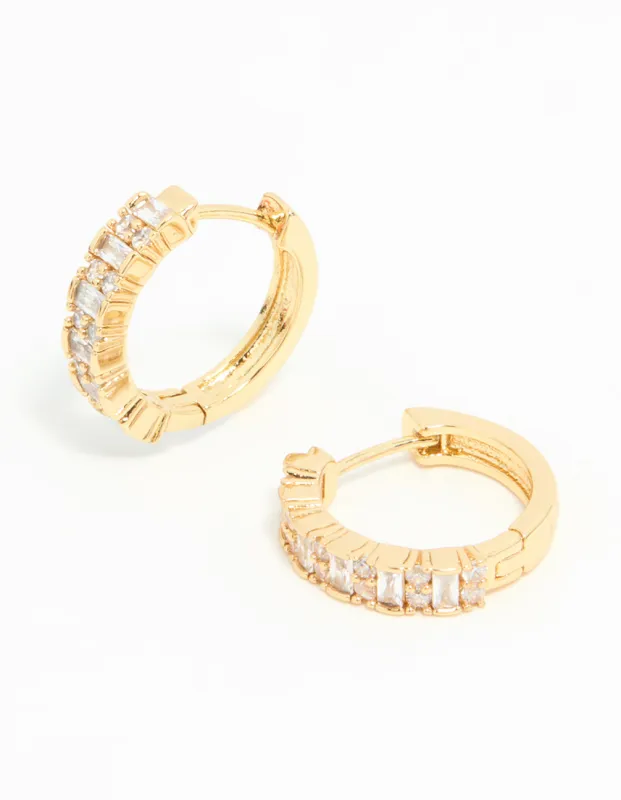 Gold Plated Diamante Baguette Pave Hoop Earrings sold by lovisa