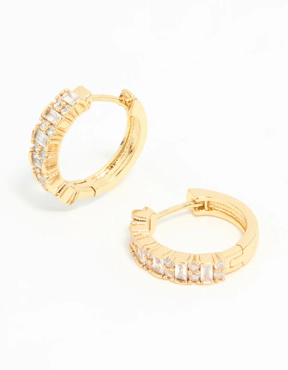 Gold Plated Diamante Baguette Pave Hoop Earrings sold by lovisa