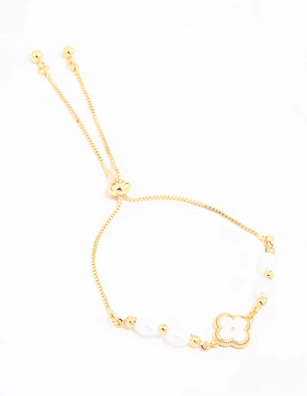 Gold Plated Pearl Flower Toggle Bracelet sold by lovisa