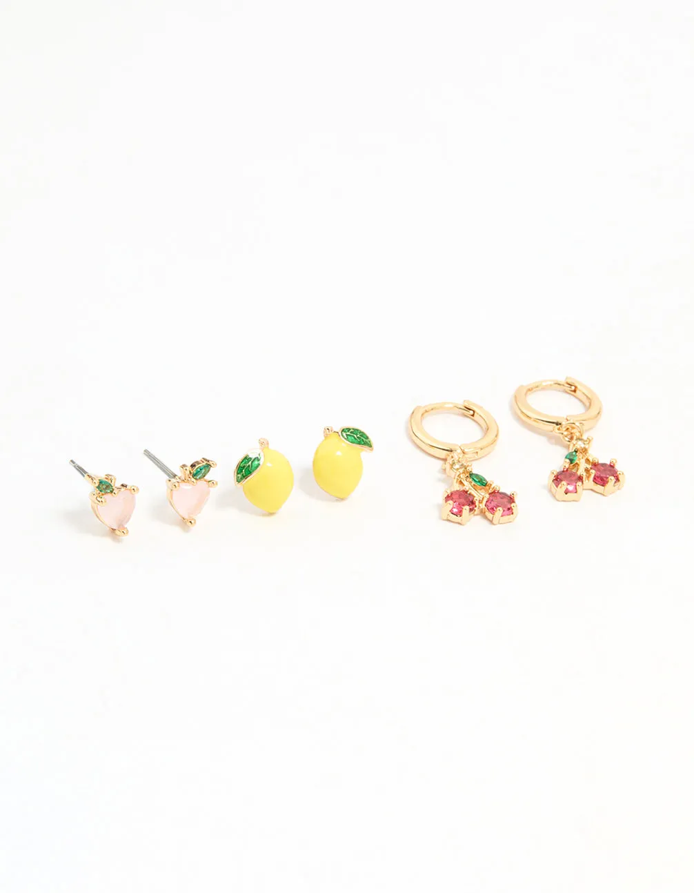 Gold Enamel Mixed Fruit Stud Earrings 3-Pack sold by lovisa