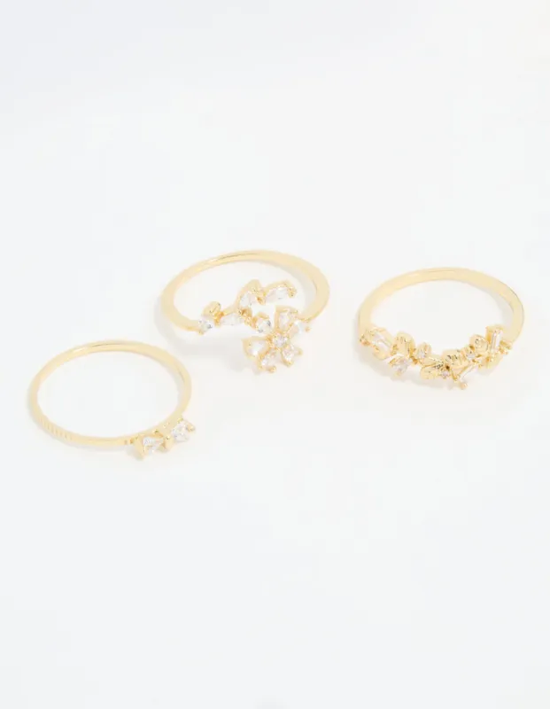 Gold Plated Pearl Flower & Bow Rings 3-Pack sold by lovisa