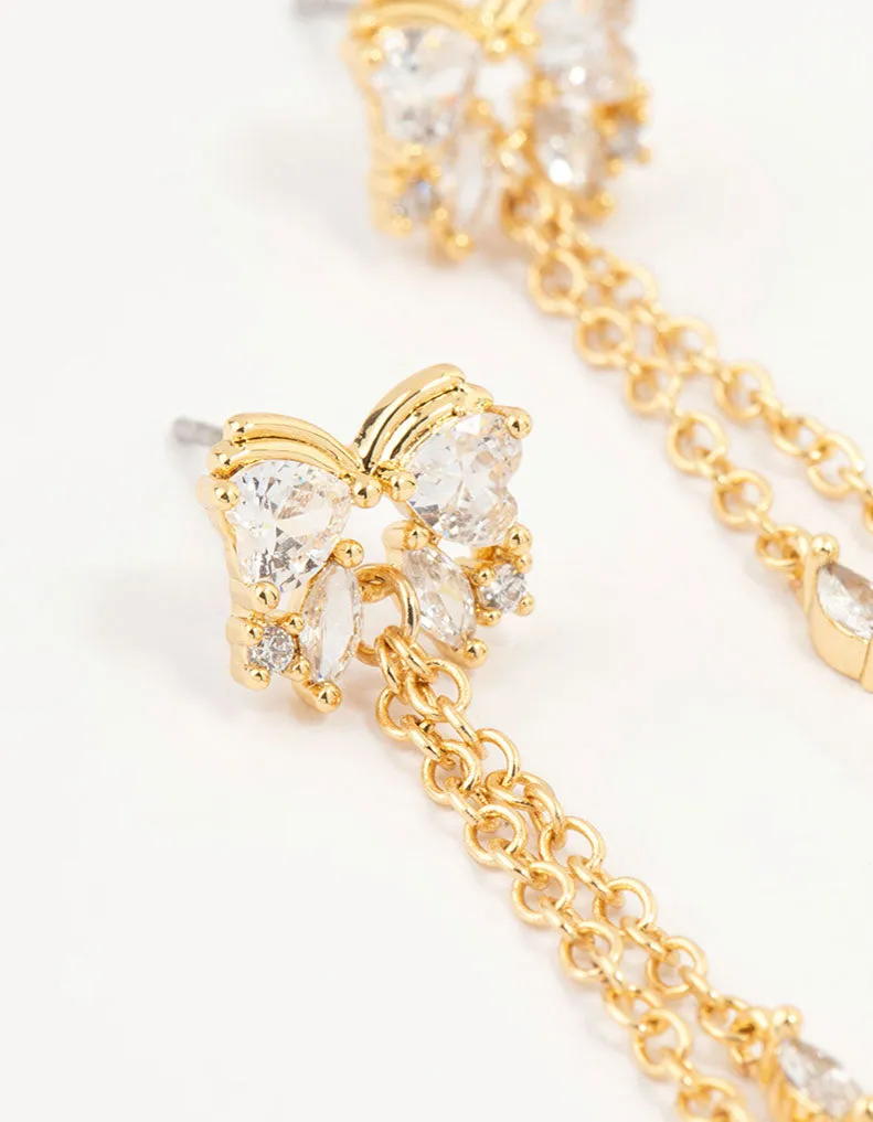 Gold Plated Cubic Zirconia Heart & Butterfly Chain Earrings sold by lovisa product image thumbnail 4