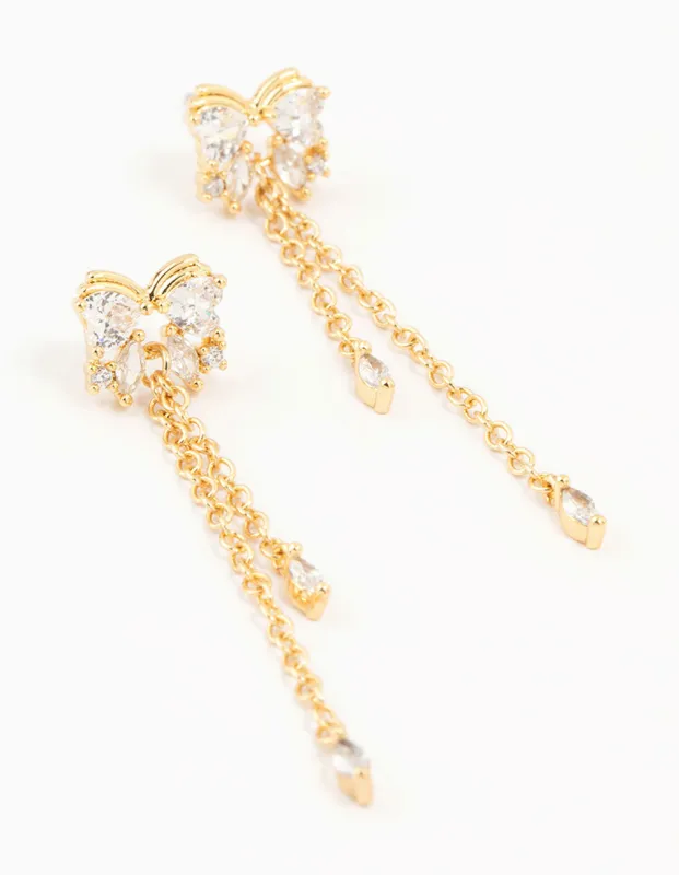 Gold Plated Cubic Zirconia Heart & Butterfly Chain Earrings sold by lovisa