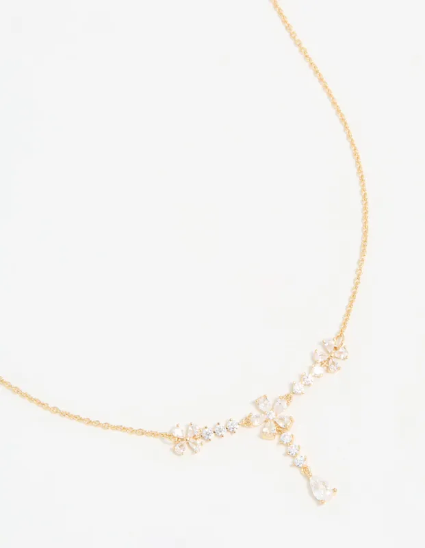 Gold Plated Pearl Flower Trio Y-Necklace sold by lovisa