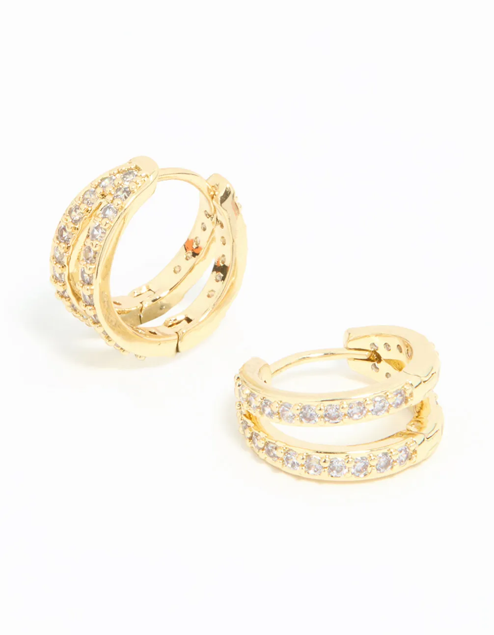 Gold Plated Diamante Double Mini Hoop Earrings sold by lovisa
