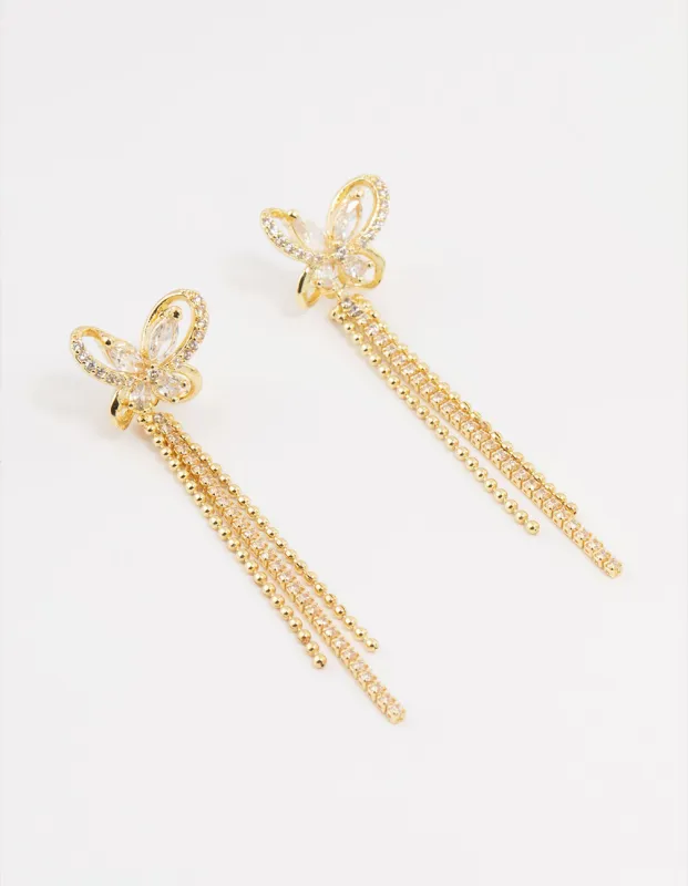 Gold Plated Cubic Zirconia Butterfly Drop Earrings sold by lovisa