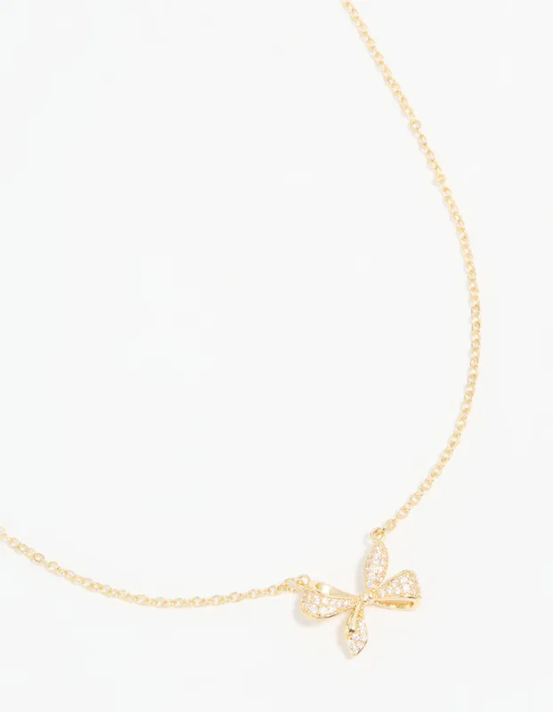 Gold Plated Diamante Pave Chunky Bow Necklace sold by lovisa