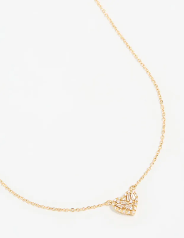 Gold Plated Cubic Zirconia Baguette Heart Pendant Necklace sold by lovisa