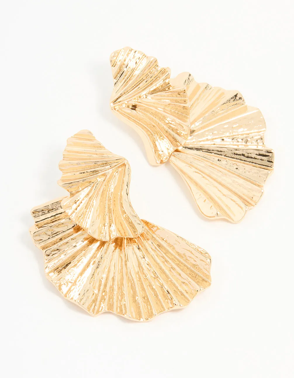 Gold Textured Metal Fan Drop Earrings sold by lovisa