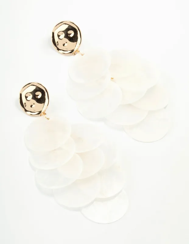 White Genuine Shell Layered Drop Earrings sold by lovisa