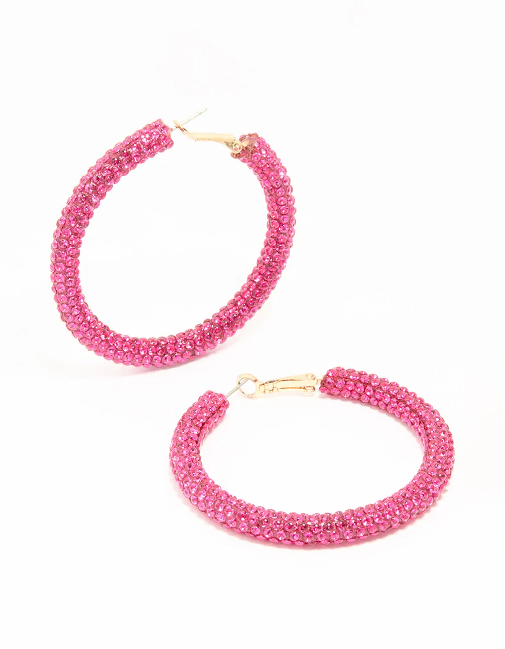 Gold Pink Diamante Hoop Earrings sold by lovisa