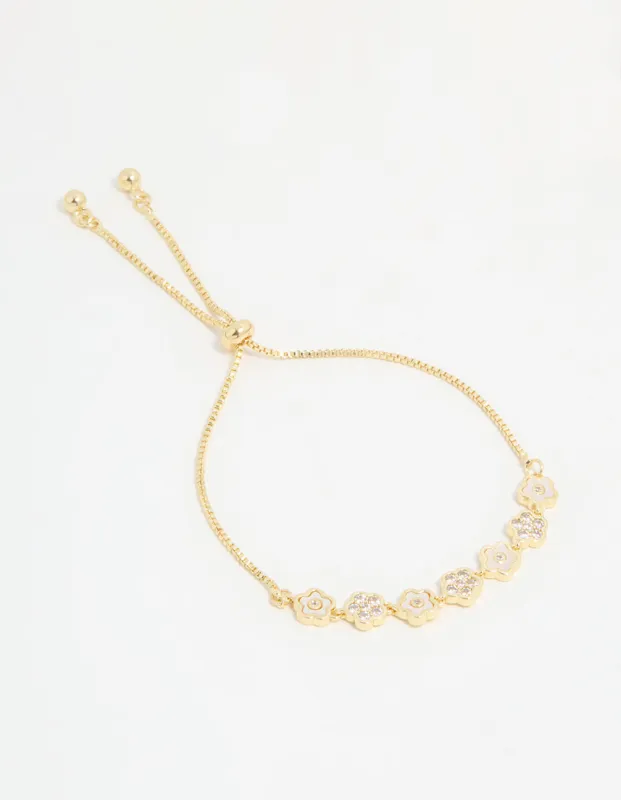 Gold Plated Multi Mini Flower Toggle Bracelet sold by lovisa