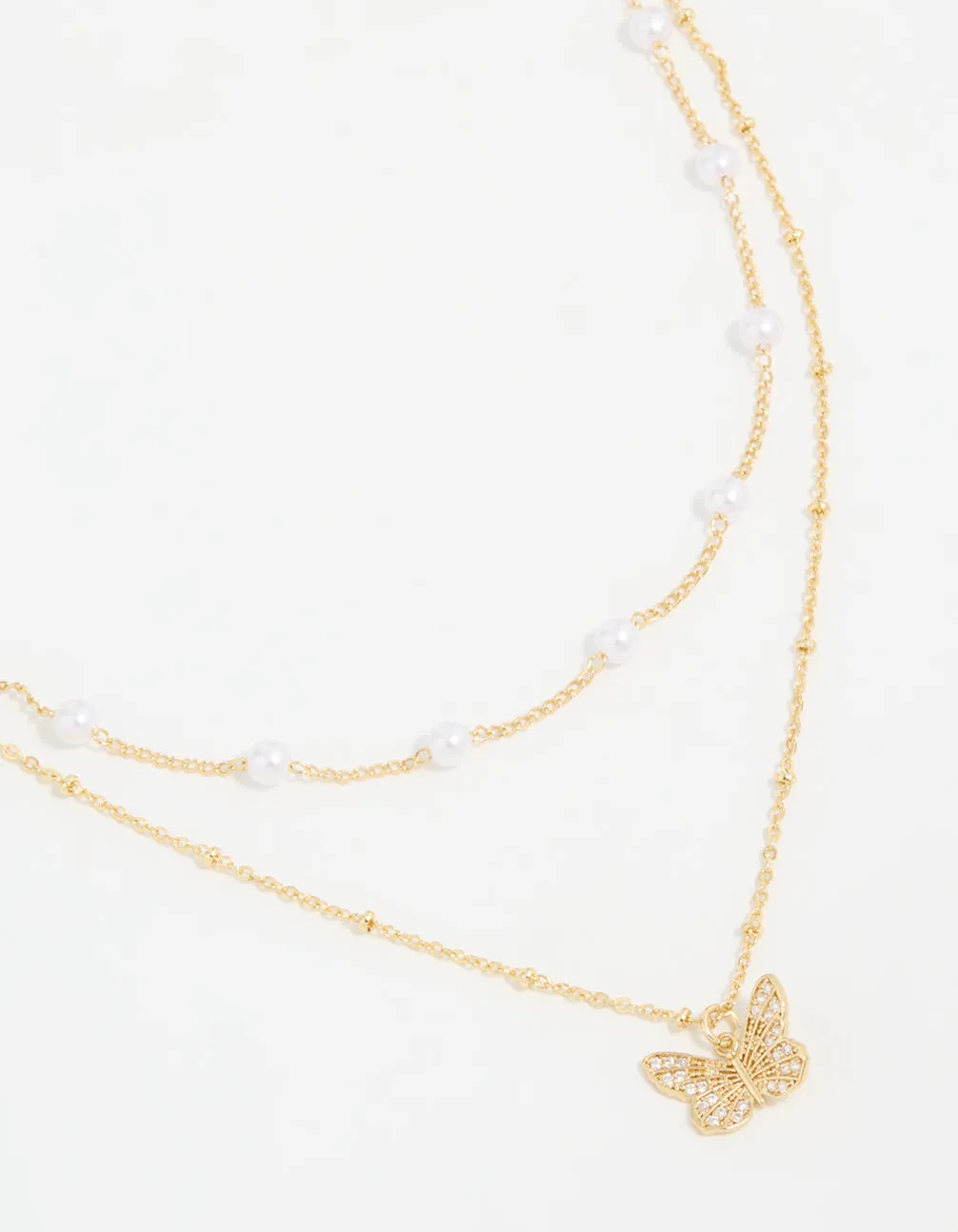 Gold Plated Pearl Butterfly Layered Necklace sold by lovisa