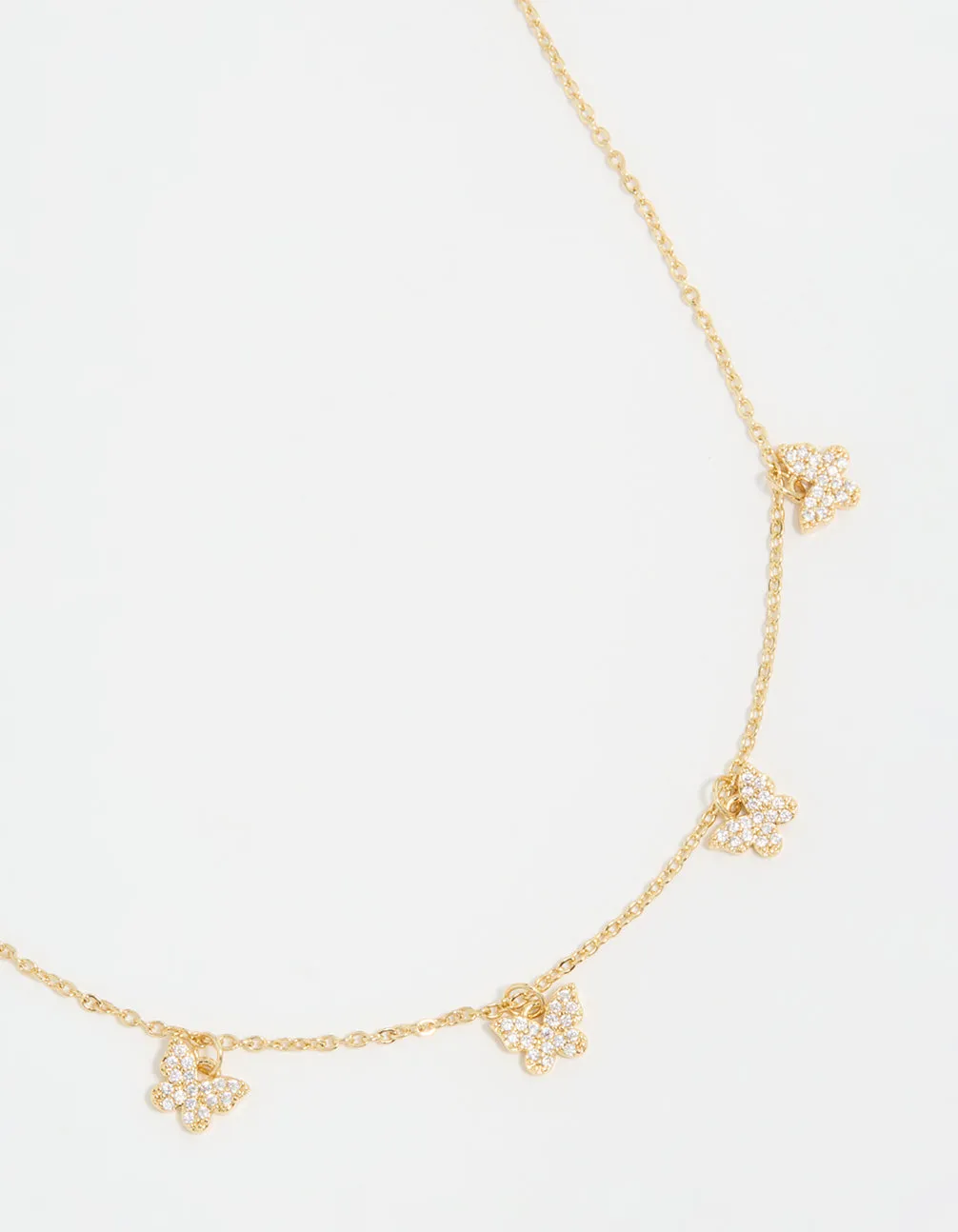 Gold Plated Diamante Butterfly Dainty Charm Necklace sold by lovisa