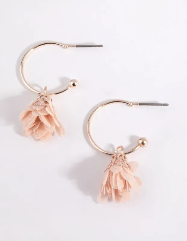 Rose Gold Fabric Flower Open Hoop Earrings sold by lovisa