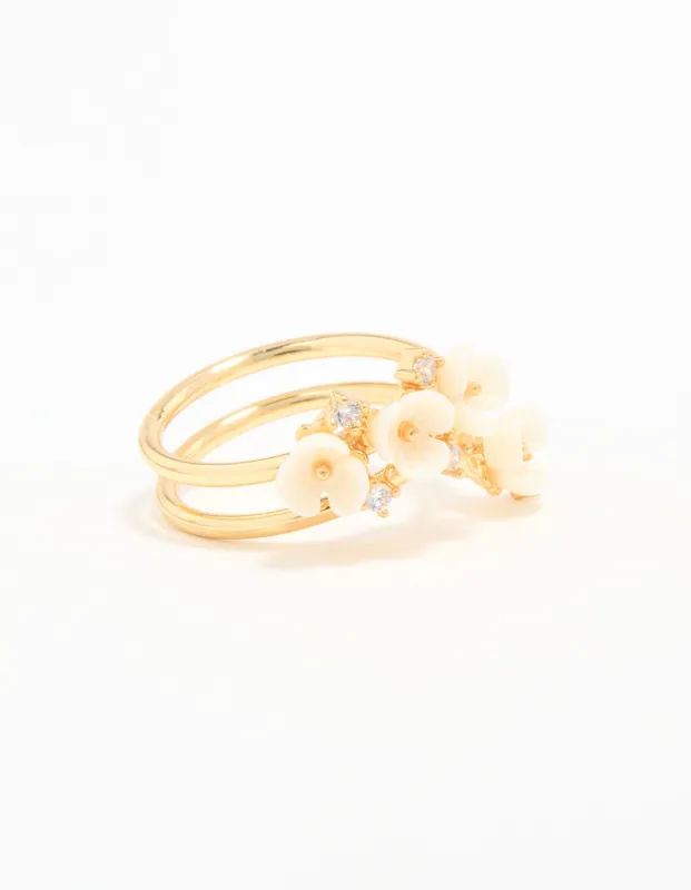 Gold Plated Cubic Zirconia Flower Wrap Ring sold by lovisa