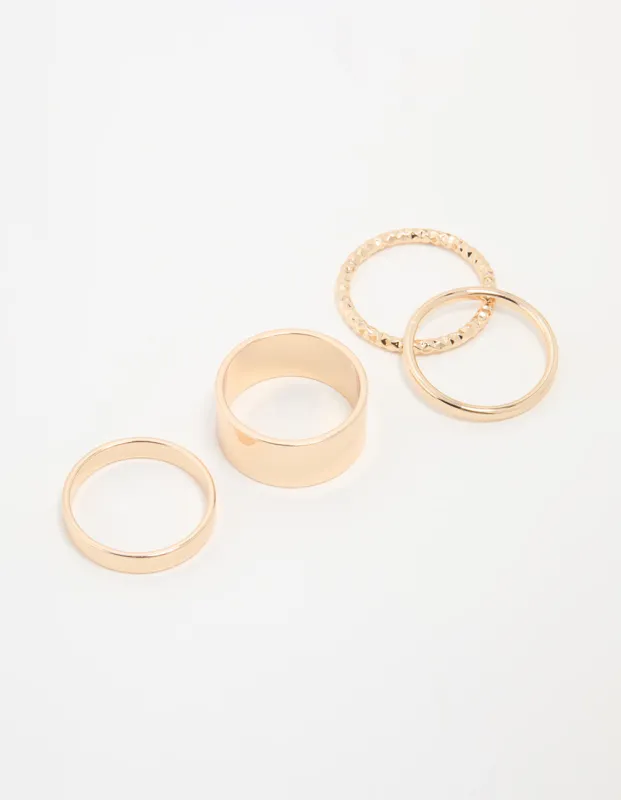 Gold Thick & Thin Cigar Stacking Rings 4-Pack sold by lovisa