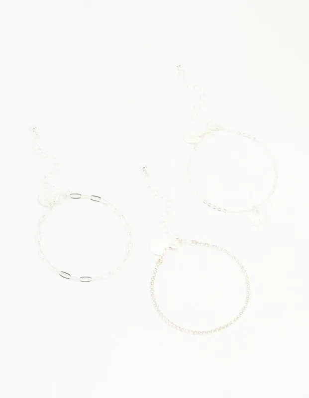 Silver Diamante Chain & Butterfly Bracelets 3-Pack sold by lovisa