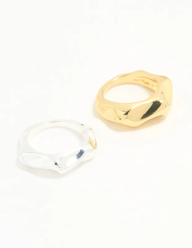 Mixed Metal Textured 2-Rings sold by lovisa