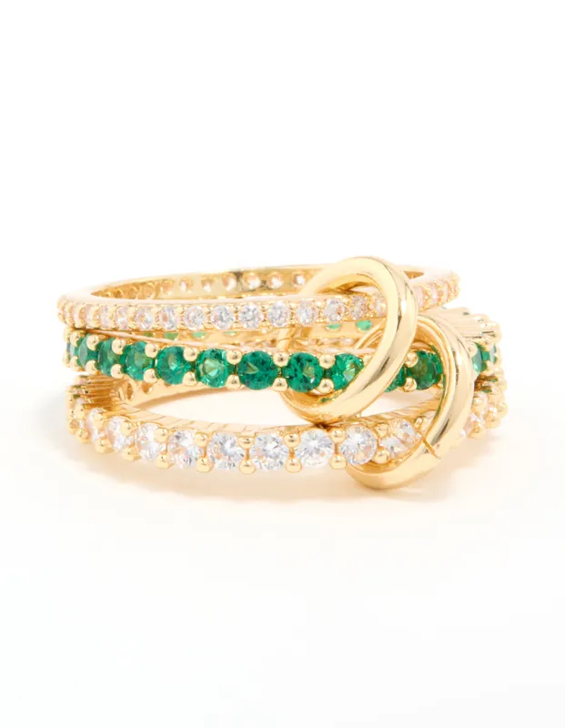 Gold Plated Green Cubic Zirconia Stacked Ring sold by lovisa