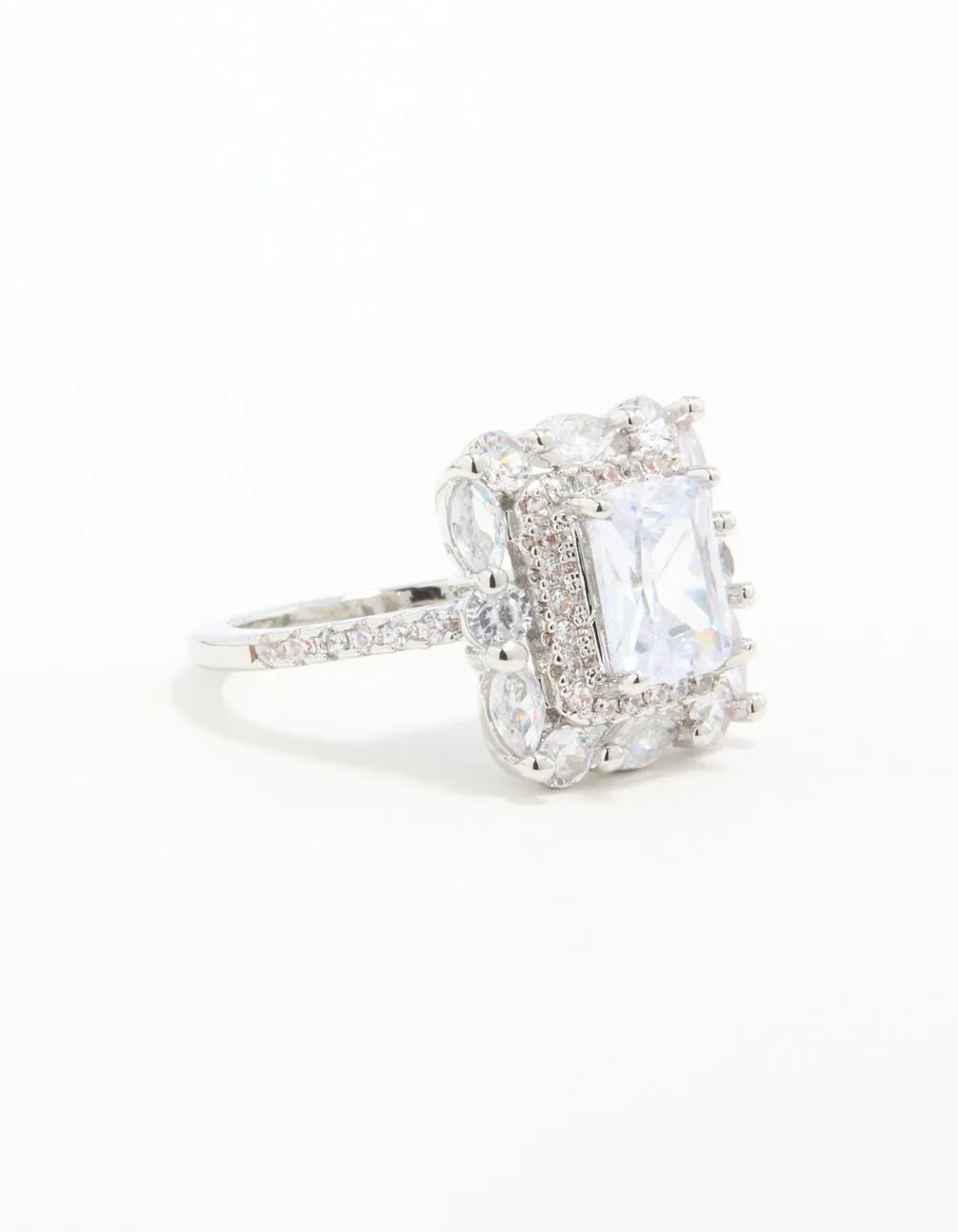 Silver Cubic Zirconia Square Ring sold by lovisa