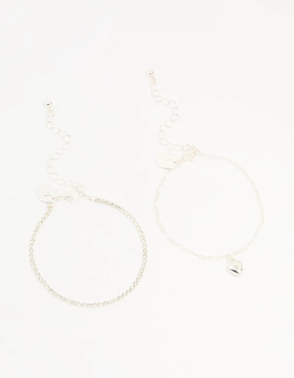 Silver Diamante Tennis Bracelet & Heart Bracelet 2-Pack sold by lovisa