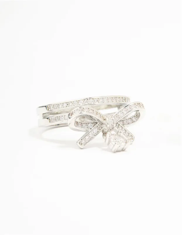 Silver Cubic Zirconia Bow Stacked Ring sold by lovisa
