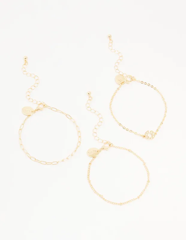 Gold Diamante Circle & Chain Bracelets 3-Pack sold by lovisa