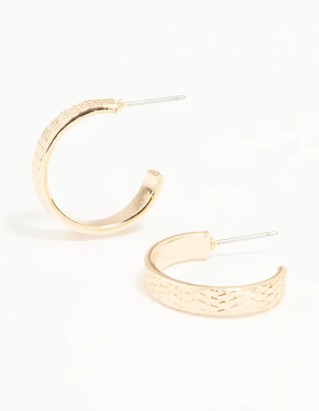 Gold Textured Plaited Hoop Earrings sold by lovisa