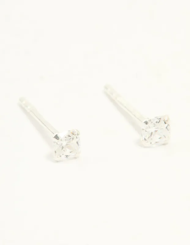 Sterling Silver Cubic Zirconia Small Princess Cut Stud Earrings sold by lovisa