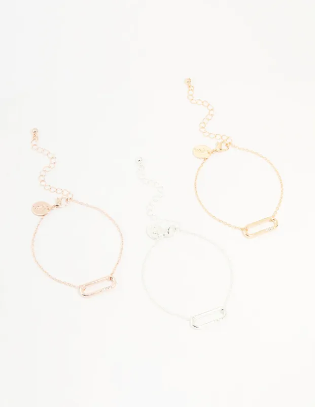 Mixed Metals Diamante Oval Centre Bracelets 3-Pack sold by lovisa