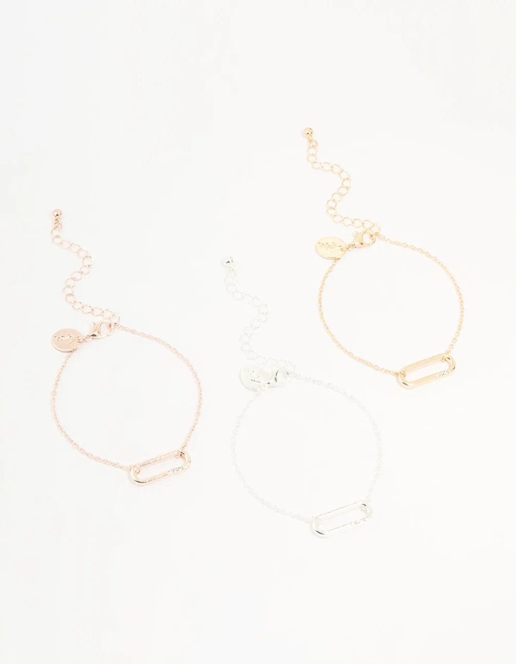 Mixed Metals Diamante Oval Centre Bracelets 3-Pack sold by lovisa