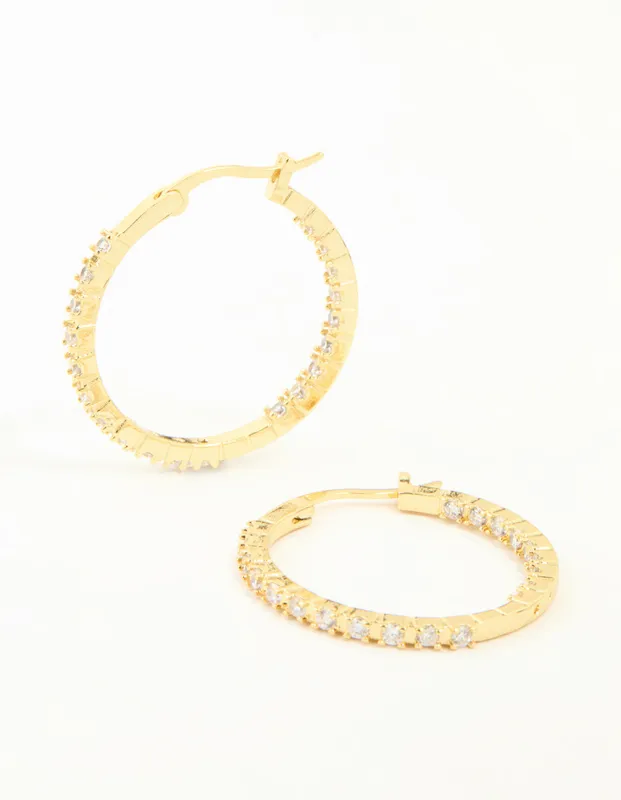 Gold Plated Cubic Zirconia Skinny Large Hoop Earrings sold by lovisa