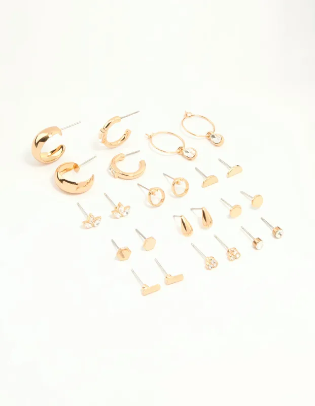 Gold Hoop & Stud Earrings 12-Pack sold by lovisa