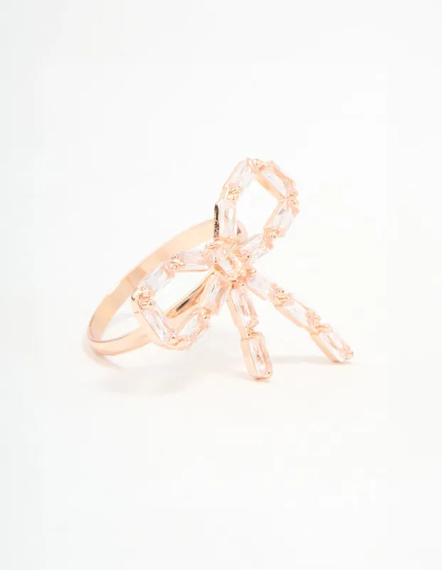 Rose Gold Diamante Bow Ring sold by lovisa