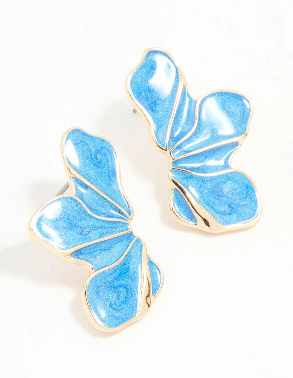 Gold Blue Half Flower Stud Earrings sold by lovisa