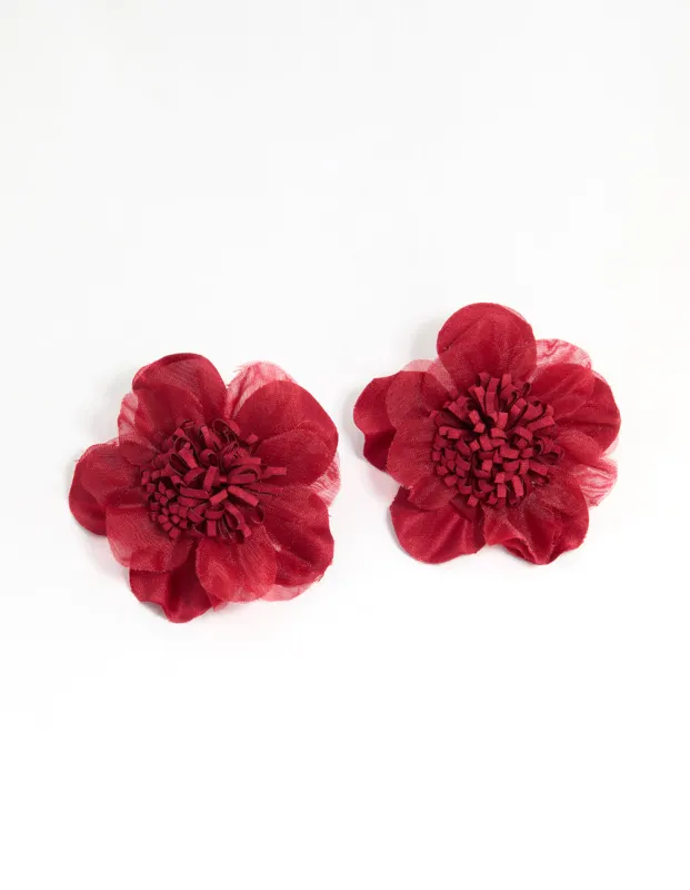 Red Fabric Poppy Flower Stud Earrings sold by lovisa