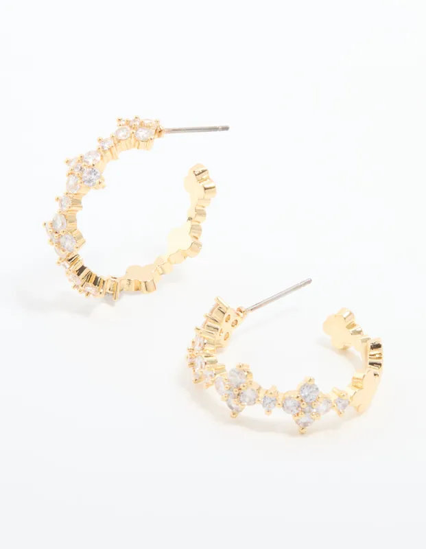 Gold Plated Cubic Zirconia Flower Large Round Hoop Earrings sold by lovisa