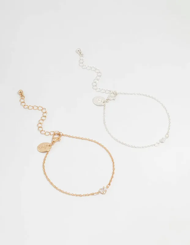 Mixed Metal Cubic Zirconia Heart Bracelets 2-Pack sold by lovisa