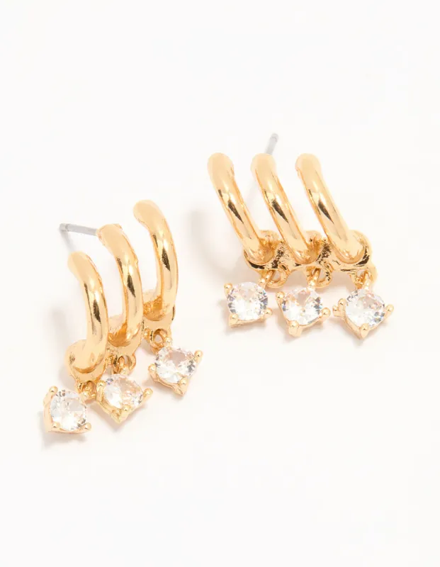 Gold Plated Cubic Zirconia Trio Hoop Earrings sold by lovisa