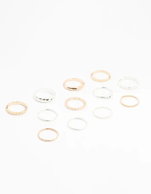 Mixed Metal Textured Spiral Stacking Rings 12-Pack sold by lovisa