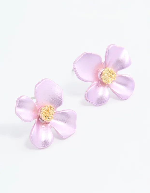 Gold Pink Pearlised Flower Stud Earrings sold by lovisa