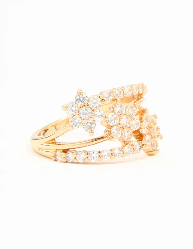 Gold Plated Cubic Zirconia Flower Stacked Ring sold by lovisa