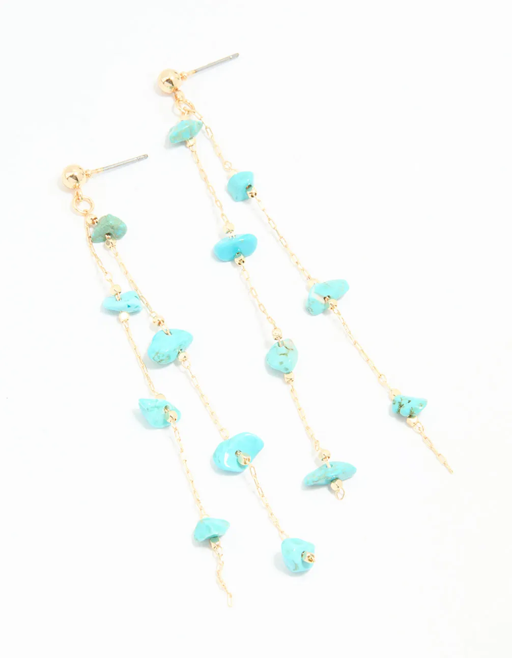 Gold Blue Semi Precious Stone Statement Chain Drop Earrings sold by lovisa