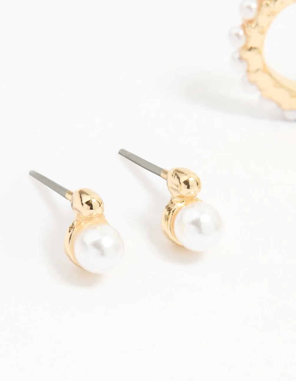 Gold Mixed Pearl Charm Huggie Earrings 3-Pack sold by lovisa product image thumbnail 2